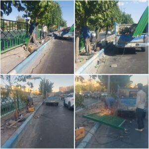 افزایش ایمنی تردد در بلوار استاد شهریار؛ اجرای ۵۰ متر نرده‌کشی در رفیوژ میانی